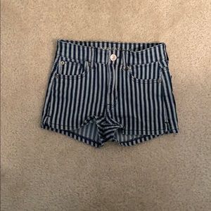 Blue Denim and White Stripe Shorts